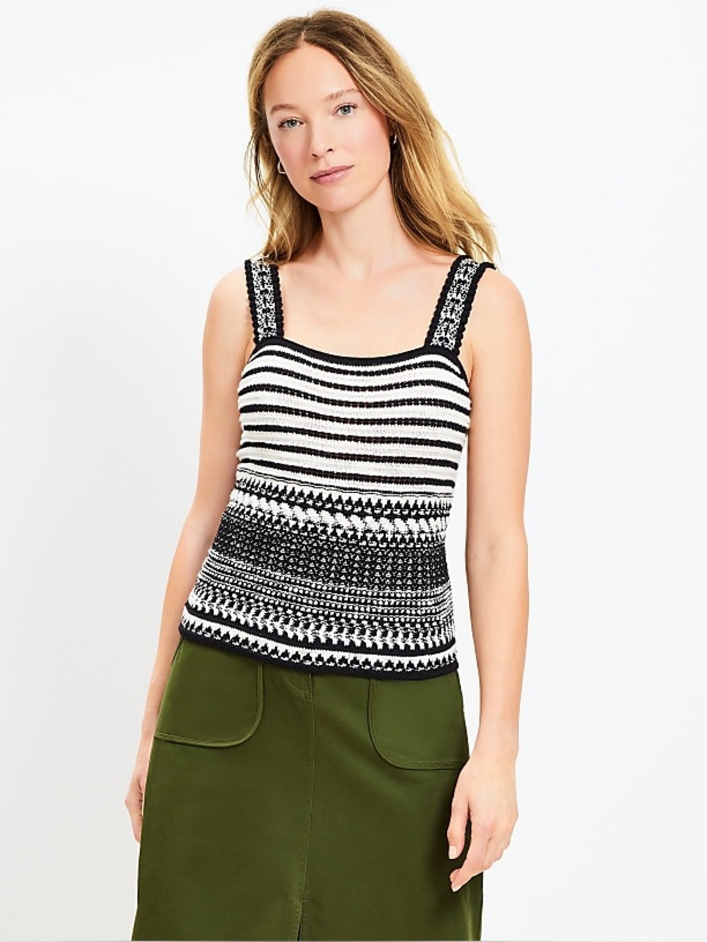 LOFT Crochet Knit Tank Top in Black and Cream Size Medium